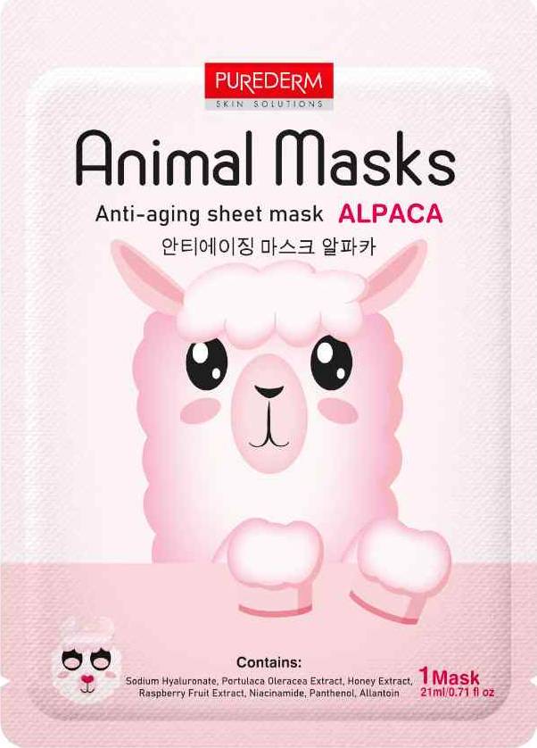 Φωτογραφία προϊόντος: PUREDERM Animal Mask Alpaca Anti-Aging Sheet Mask Αντιγηραντική Μάσκα Προσώπου 21ml