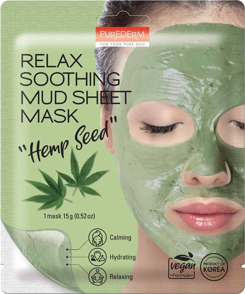 Φωτογραφία προϊόντος: Purederm Relax Soothing Mud Sheet Mask Hemp Seed Vegan Μάσκα Προσώπου με Πηλό & Σπόρους Κάνναβης 15g