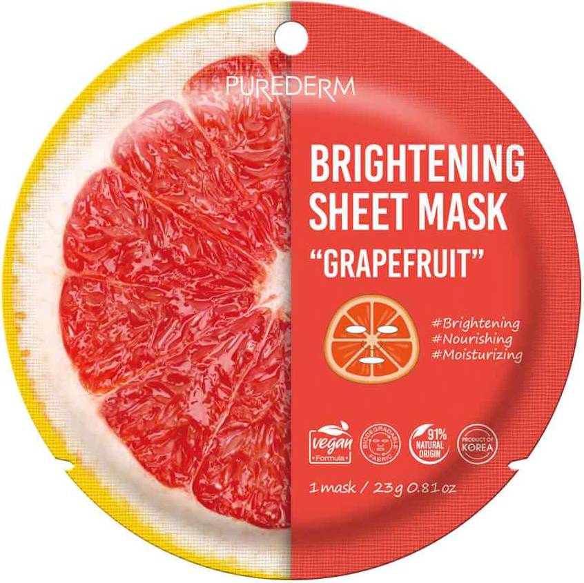Φωτογραφία προϊόντος: Purederm Brightening Sheet Mask Grapefruit Μάσκα Προσώπου Για Λάμψη Με Γκρέιπφρουτ 23g