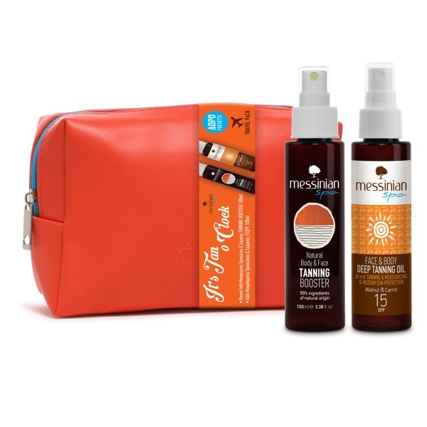Φωτογραφία προϊόντος: Messinian Spa Gift Set It's Tan O' Clock – Tanning Booster & Deep Tanning Oil SPF15, 3τμχ