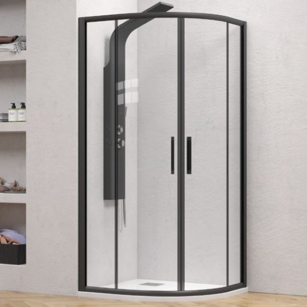 Φωτογραφία προϊόντος: Karag FLORA 200 Nero 90x90x190cm Ημικυκλική Γωνιακή Καμπίνα Ντουζιέρας Με Διάφανο Κρύσταλλο CLEAN GLASS