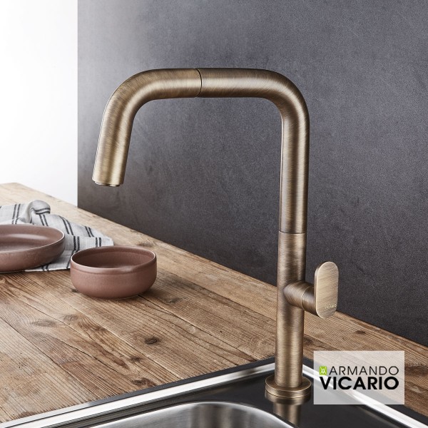 Φωτογραφία προϊόντος: Armando Vicario Tozo 400746-221 EVA Μπαταρία Κουζίνας Πάγκου με Ντουζ Antique Brass