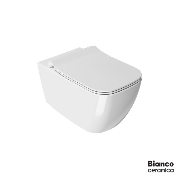Φωτογραφία προϊόντος: BIANCO CERAMICA Λεκάνη Κρεμαστή 51,5 Rimless με κάλυμμα Slim Soft Close MS36SC MIZO White 508-361600SC-300