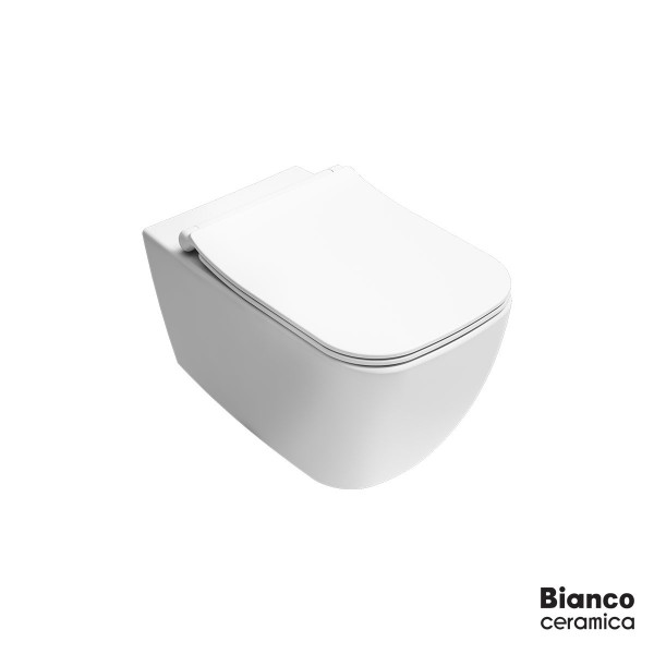 Φωτογραφία προϊόντος: BIANCO CERAMICA Λεκάνη Κρεμαστή 51,5 Rimless με κάλυμμα Slim Soft Close MS36SC MIZO White Matt 508-361600SC-301