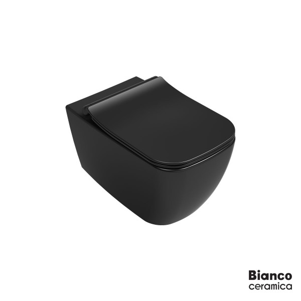 Φωτογραφία προϊόντος: BIANCO CERAMICA Λεκάνη Κρεμαστή 51,5 Rimless με κάλυμμα Slim Soft Close MS36SC MIZO Black Matt 508-361600SC-401