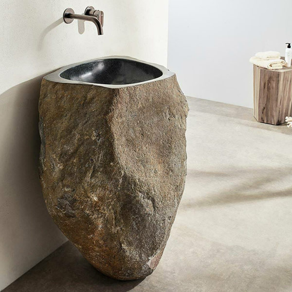 Φωτογραφία προϊόντος: Fossil Natural Stone Fossil Vero Riverstone Νιπτήρας Δαπέδου Πέτρινος 60x45cm Μαύρος RP90-400