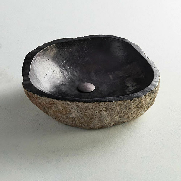 Φωτογραφία προϊόντος: Fossil Natural Stone Fossil Vero 50 Riverstone Επικαθήμενος Νιπτήρας Πέτρινος 60x50cm Μαύρος RV60-400