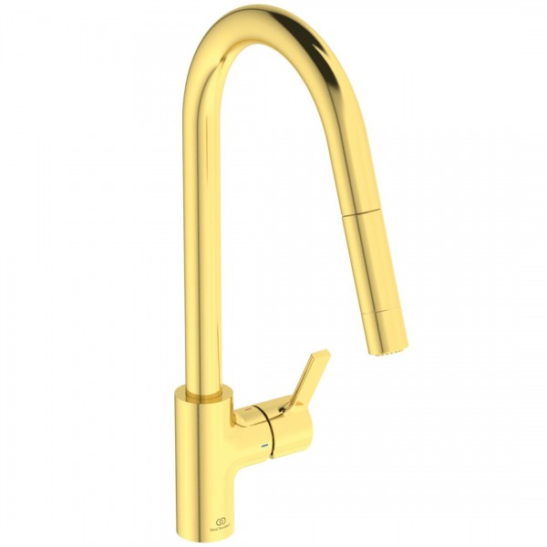 Φωτογραφία προϊόντος: Ideal Standard Gusto Μπαταρία κουζίνας πάγκου με αποσπώμενο ντουσάκι δύο λειτουργιών BD416A2 brushed gold