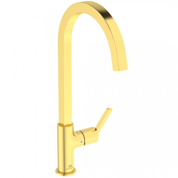Φωτογραφία προϊόντος: Ideal Standard Gusto Μπαταρία κουζίνας πάγκου με ψηλό τετράγωνο περιστρεφόμενο ρουξούνι BD411A2 brushed gold