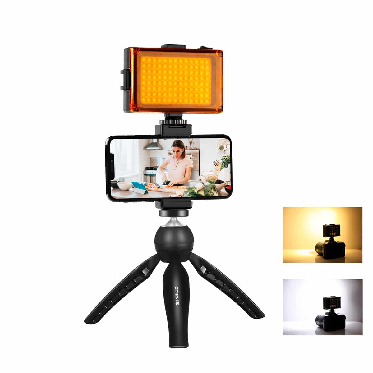 Φωτογραφία προϊόντος: Live broadcast kit Puluz tripod mount + LED lamp + phone clamp