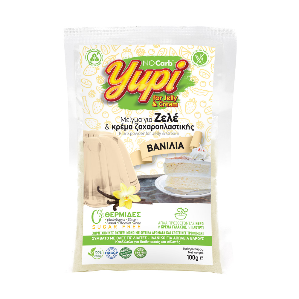 Φωτογραφία προϊόντος: No Carb® Μείγμα για Ζελέ & Κρέμα Ζαχ/κης Βανίλια Yupi NoCarb 100g