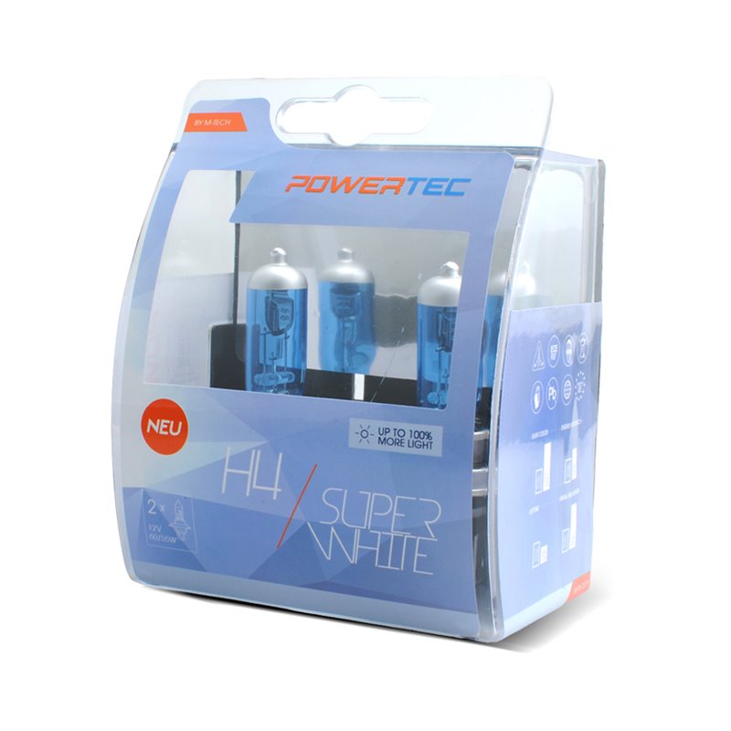 Φωτογραφία προϊόντος: M-Tech POWERTECK SUPERWHITE H4 12V 60/55W 3.450K P43t (2 τεμ.)