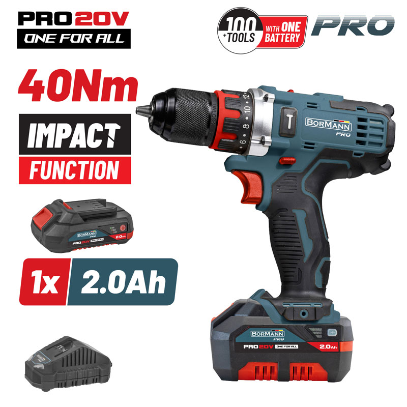 Φωτογραφία προϊόντος: BORMANN Pro BBP5446X2 Δραπαν/βιδο Κρουστικό 20V,1x2Ah,Li-Ion,40Nm,2 Ταχύτητες & Βαλίτσα
