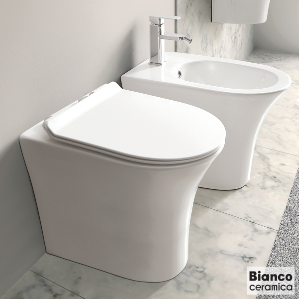 Φωτογραφία προϊόντος: Bianco Ceramica Aida Λεκάνη Δαπέδου Rimless με Slim Κάλυμμα Soft Close Λευκή AD13000SC-300