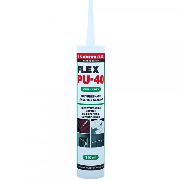 Φωτογραφία προϊόντος: FLEX PU-40 ISOMAT Πολυουρεθανική σφραγιστική και συγκολλητική μαστίχη, χωρίς διαλύτες Λευκη 310 ml