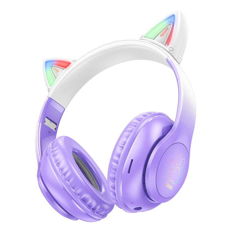 Φωτογραφία προϊόντος: Wireless Ακουστικά Stereo Hoco W42 Cat Ears 400mAh Micro SD και AUX Purple Grape