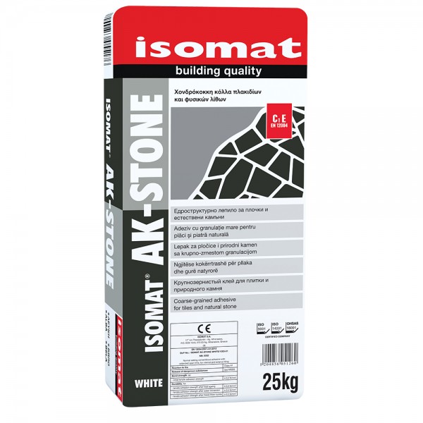 Φωτογραφία προϊόντος: ISOMAT AK-STONE Χονδρόκοκκη κόλλα πλακιδίων και φυσικών λίθων λευκη 25 kgr