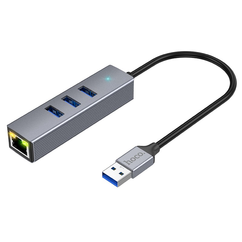 Φωτογραφία προϊόντος: 2ADD149A-D3CC-EF11-9A7B-C174DFB988E4 Αντάπτορας Hoco HB34 3 x USB σε USB 3.0 και RJ45 με Λειτουργία Μεταφοράς Δεδομένων 1000Mbps Γκρι