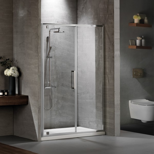 Φωτογραφία προϊόντος: Devon Primus Plus Pivot+Infill Chrome PIR120C-100 117-121x195cm Clean Glass Πόρτα Ντουζιέρας Με 1 Σταθερό & 1 Ανοιγόμενο Φύλλο