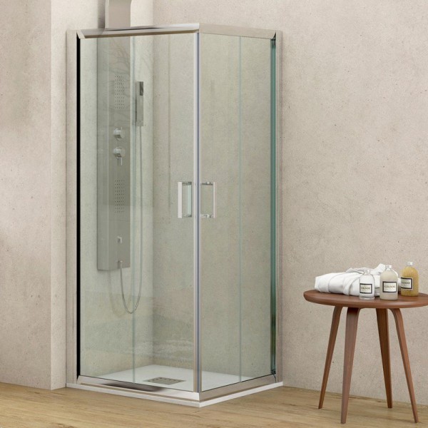 Φωτογραφία προϊόντος: Karag New Flora 100 100x100x180cm Τετράγωνη Καμπίνα Ντουσιέρας Γωνιακής Εισόδου Με Διάφανο Κρύσταλλο (Clear)