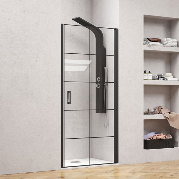 Φωτογραφία προϊόντος: KARAG 90x200cm NERO PIVOT PORTA Black Καμπίνα από τοίχο σε τοίχο με frame κρύσταλλο