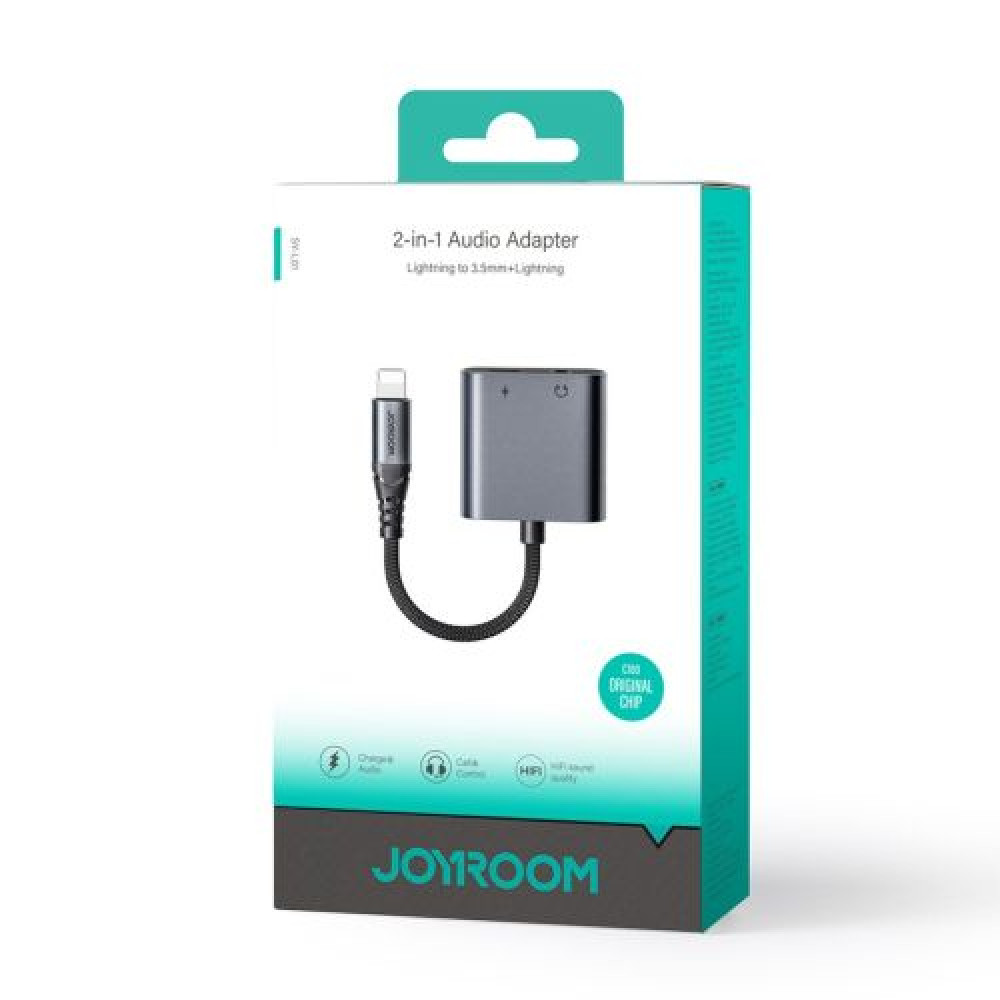 Φωτογραφία προϊόντος: 2-in-1 Audio adapter Joyroom SY-L01 Lightning to 3.5mm + Lightning (black)