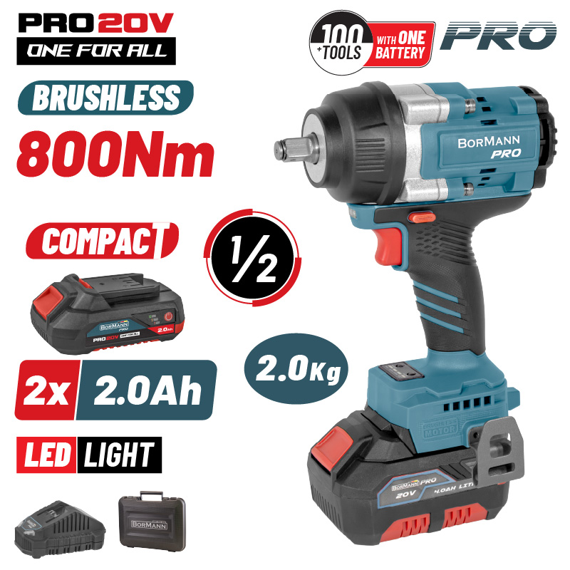 Φωτογραφία προϊόντος: BORMANN Pro BBP5386X22C Μπουλονόκλειδο Brushless Mπαταρίας 20V,Li-Ion,2x2Ah,800Nm & Βαλίτσα