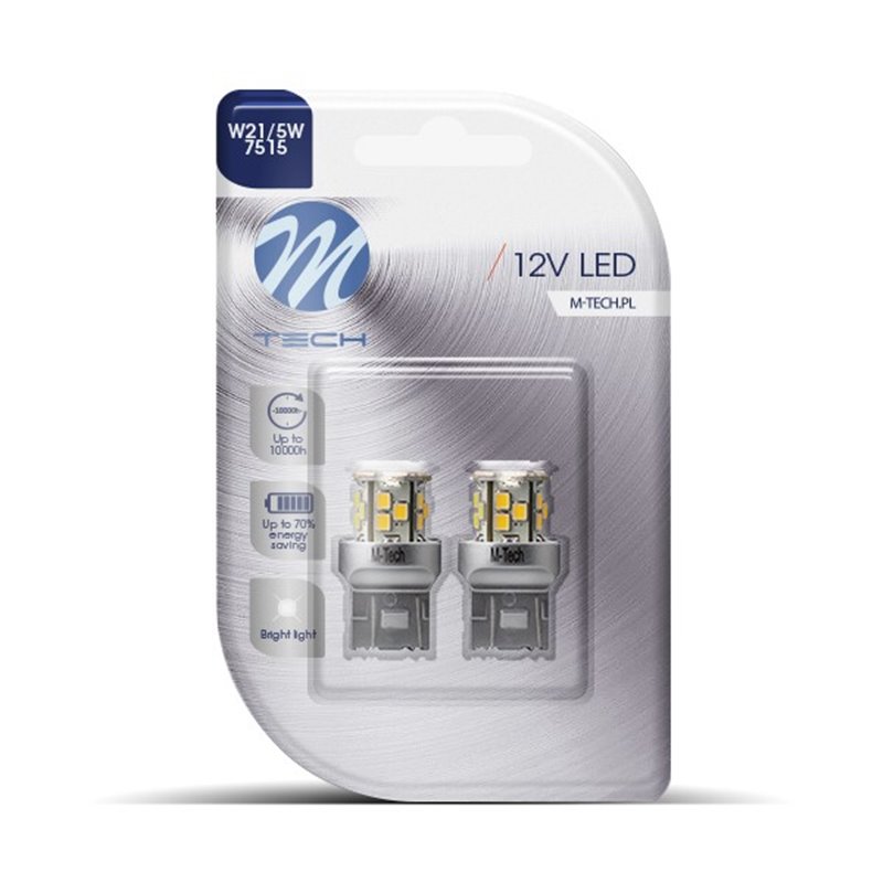 Φωτογραφία προϊόντος: W21/5W (T20) 12V W3x16q 1,6W 21xSMD2835 LED ΛΕΥΚΟ BLISTER M-TECH - 2ΤΕΜ.