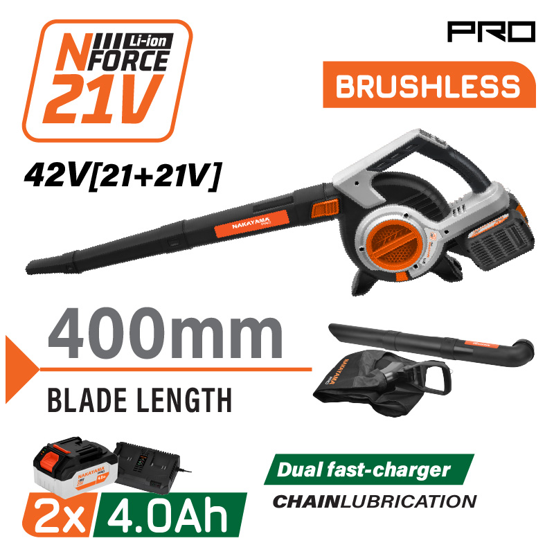 Φωτογραφία προϊόντος: NAKAYAMA Pro EC1715X44 Φυσητήρας Απορροφητήρας Μπαταρίας 42V,Brushless,2x4Ah,5 Ταχύτητες,288km/h
