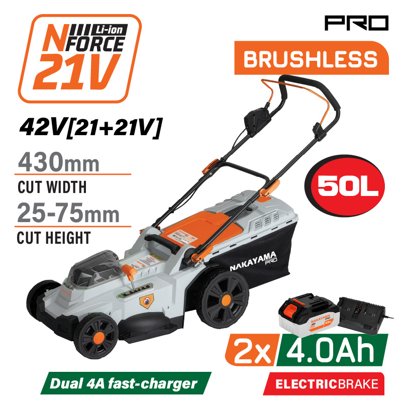 Φωτογραφία προϊόντος: NAKAYAMA Pro EC1726X44 Μηχανή Γκαζόν Μπαταρίας Brushless 42V,Li-Ion,2x4Ah,4A,Κοπή 43cm(85393)