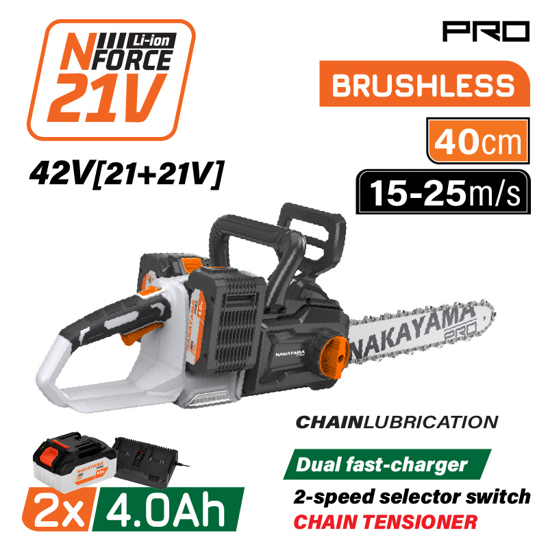 Φωτογραφία προϊόντος: NAKAYAMA Pro EC1711X44 Αλυσοπρίονο Brushless Μπαταρίας 42V,Li-Ion,2x4Ah,Λάμα 40cm,Ταχυφορτιστής 4Α