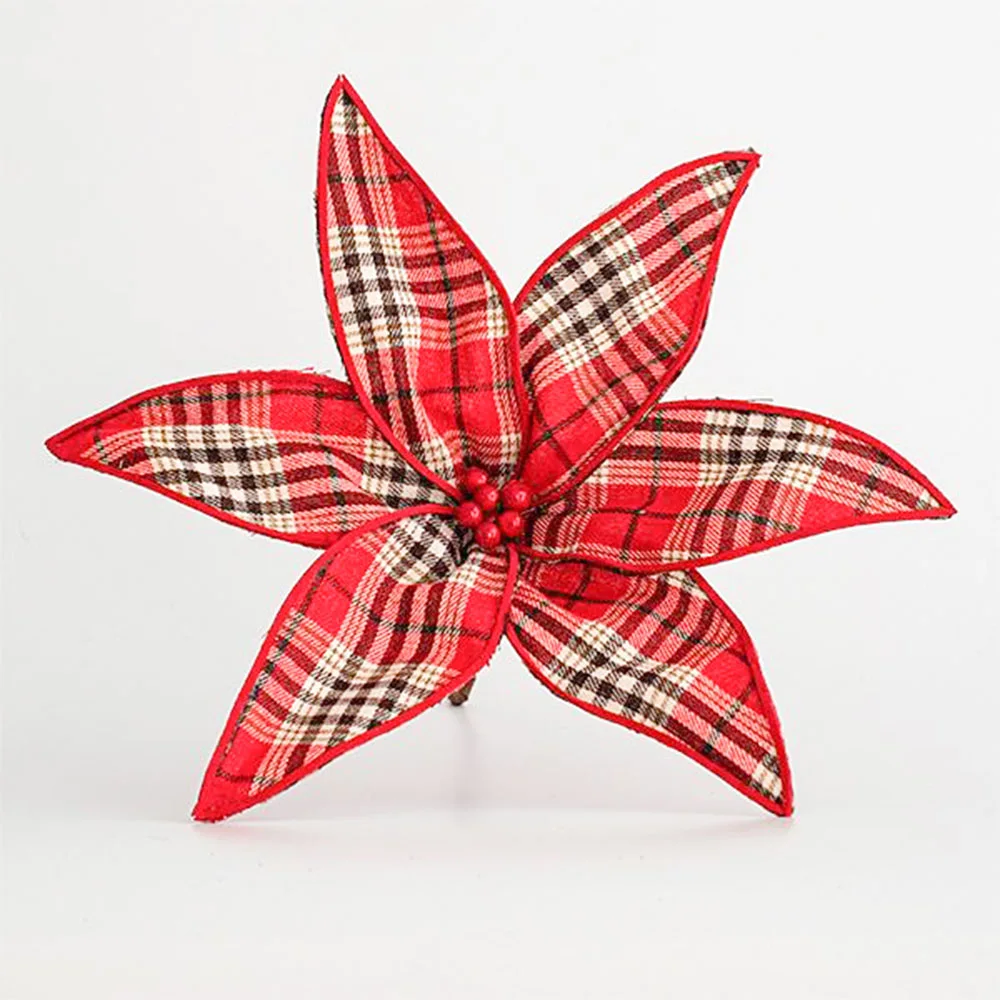Φωτογραφία προϊόντος: Eurolamp Χριστουγεννιάτικο Διακοσμητικό Λουλούδι Υφασμάτινο Καρό Κόκκινο 30cm