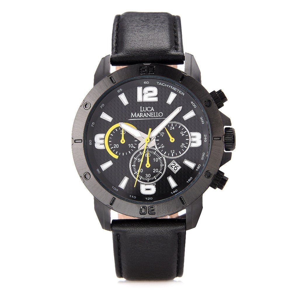 Φωτογραφία προϊόντος: Ανδρικό Ρολόι Luca Maranello VOLANO Chronograph Δερμάτινο Μαύρο/Μαύρο