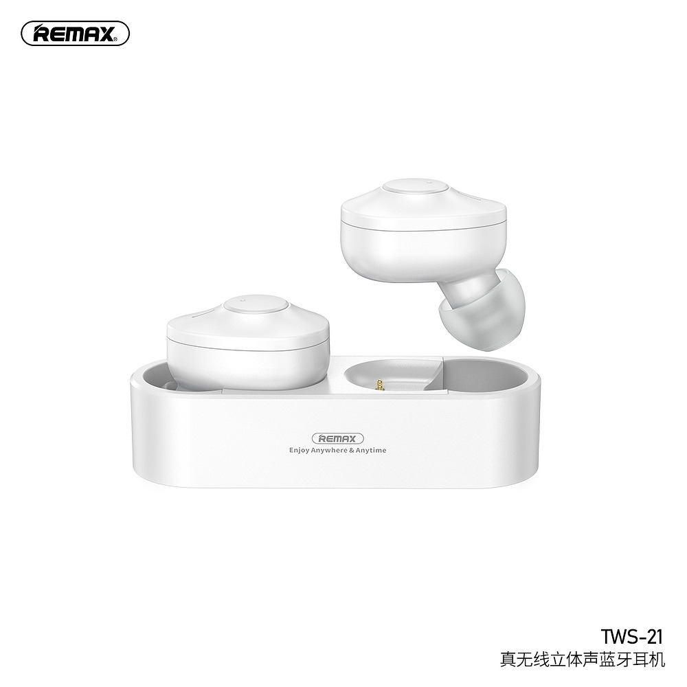 Φωτογραφία προϊόντος: REMAX Bluetooth Earphones TWS-21 με βάση φόρτισης, λευκά