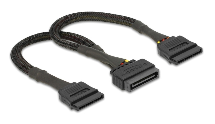 Φωτογραφία προϊόντος: DELOCK καλώδιο SATA 15pin σε 2x SATA 15pin 60135, 0.25m, μαύρο