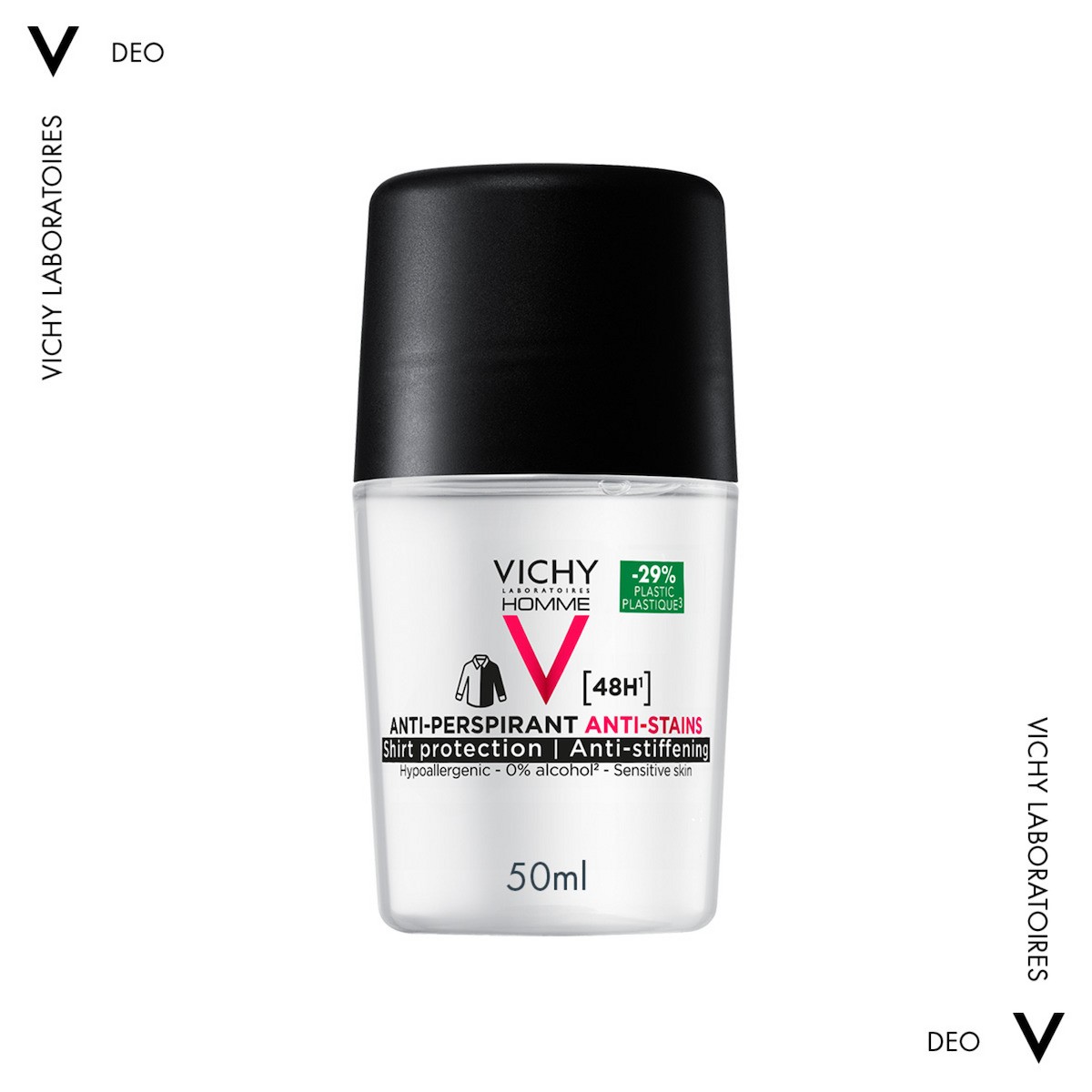 Φωτογραφία προϊόντος: Vichy Homme Deo Anti-Stains 48H Ανδρικό Αποσμητικό Κατά της Εφίδρωσης, Προστατεύει από τα Σημάδια στα Ρούχα 50ml