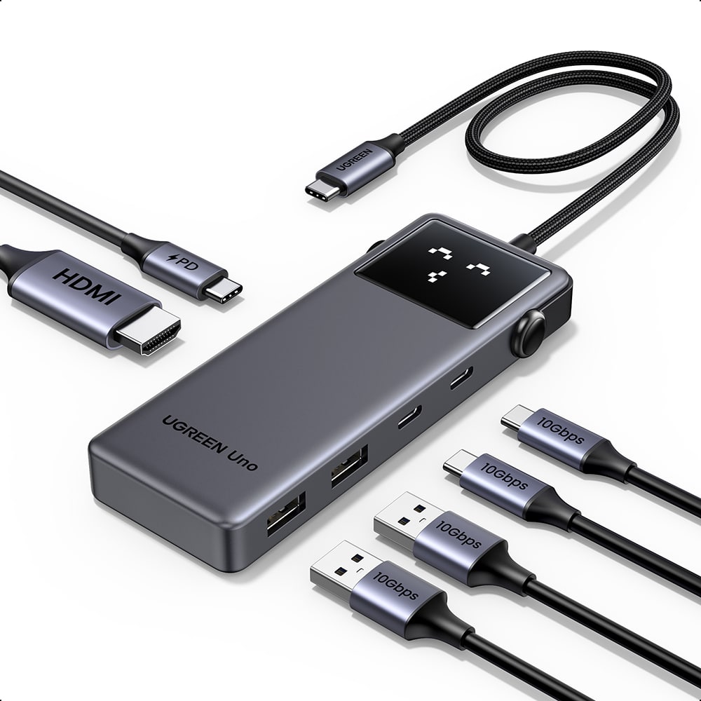 Φωτογραφία προϊόντος: Ugreen - Docking Station Uno 6in1 CM888 (35998) - LED Display, 2x USB, 2x Type-C, HDMI, 10Gb/s, 4K, 100W SD/TF Slot - Μαύρο