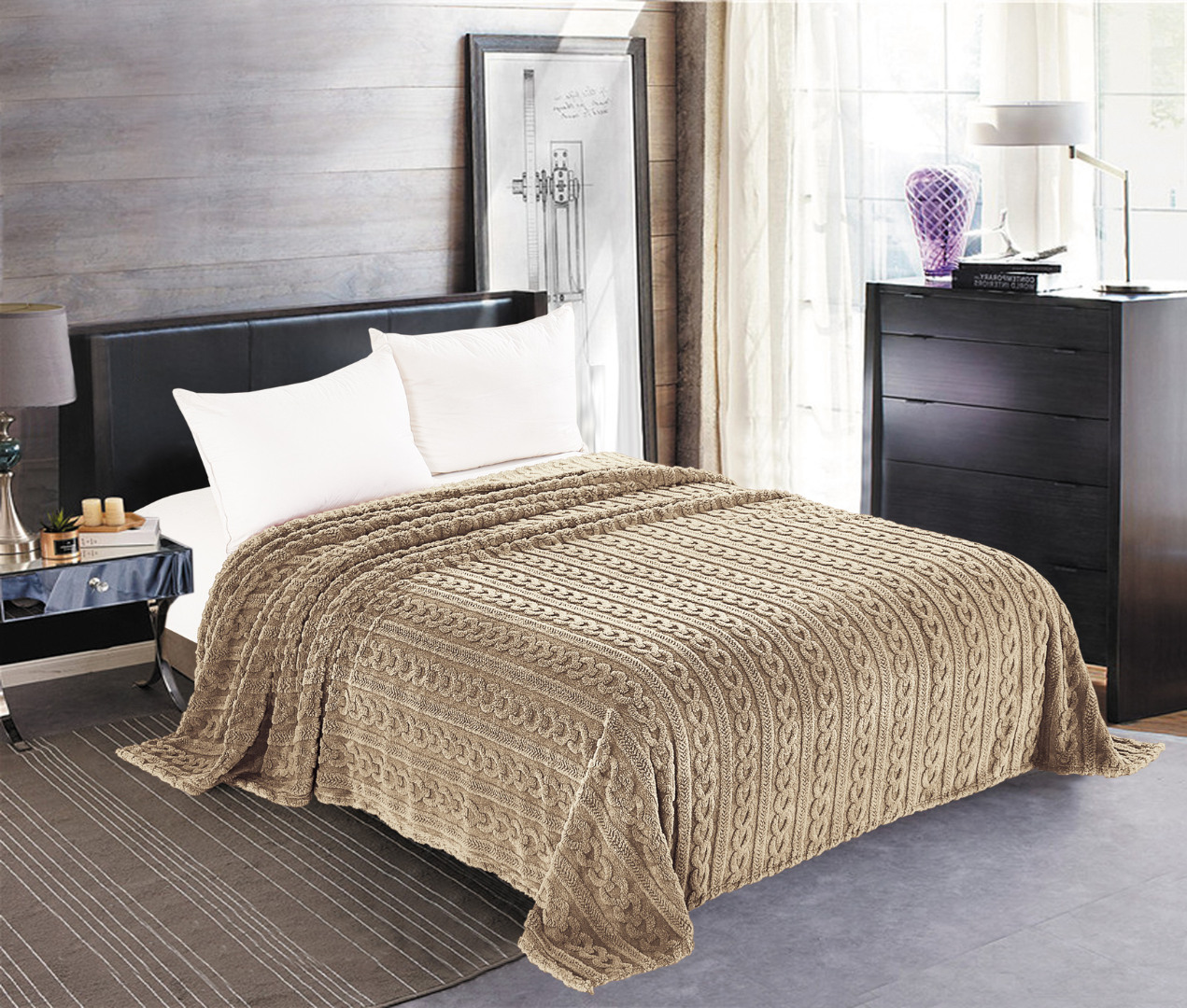 Φωτογραφία προϊόντος: SilkFashion Κουβέρτα fleece braid (160cm x 220cm) καφέ