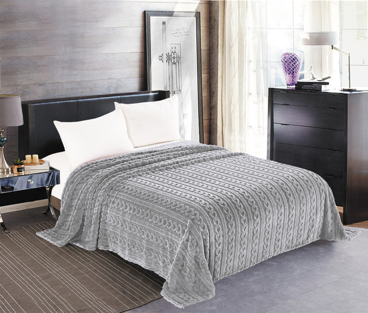 Φωτογραφία προϊόντος: SilkFashion Κουβέρτα fleece braid (220cm x 240cm) γκρί