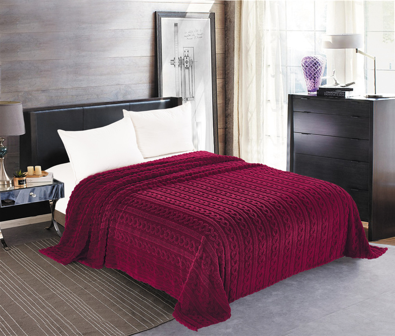Φωτογραφία προϊόντος: SilkFashion Κουβέρτα fleece braid (220cm x 240cm) μπορντώ