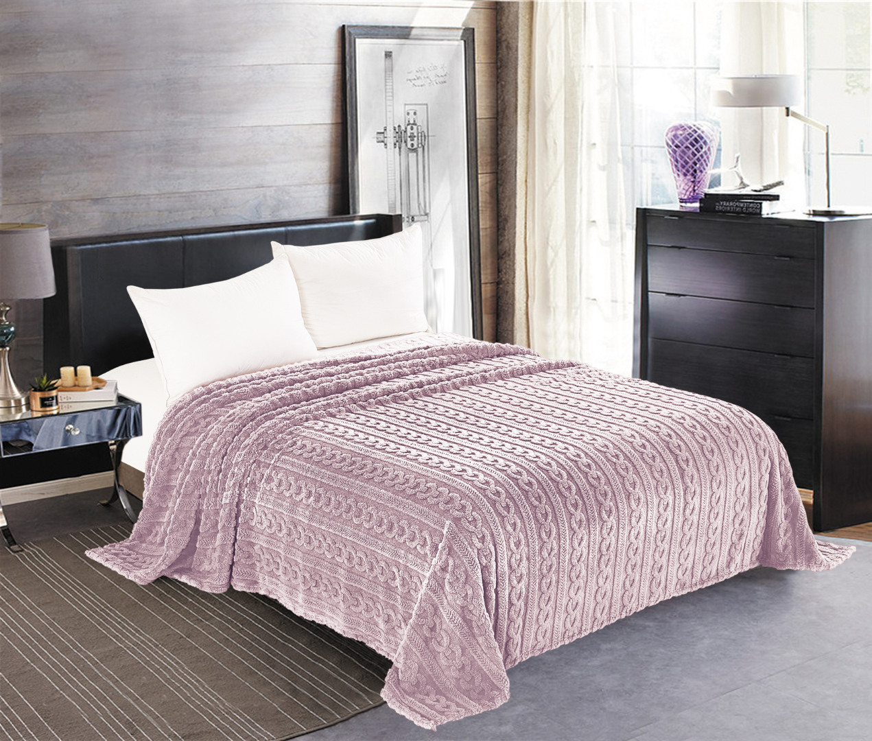 Φωτογραφία προϊόντος: SilkFashion Κουβέρτα fleece braid (220cm x 240cm) λιλά