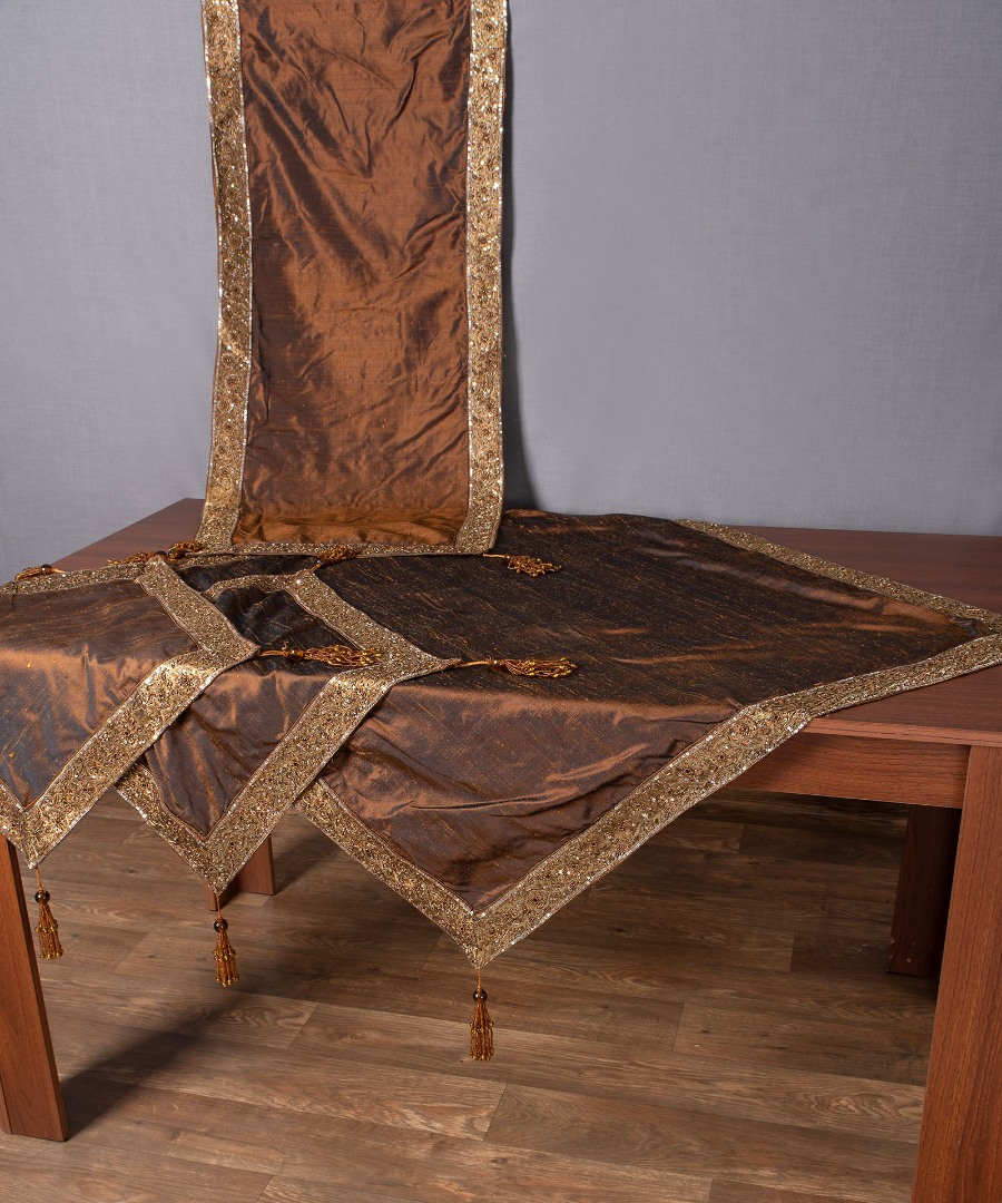 Φωτογραφία προϊόντος: SilkFashion Σετ 4 τεμαχίων (100cm x 100cm, 50cm x 150cm, 2x50cm x 50cm) Αθηνά Καφέ