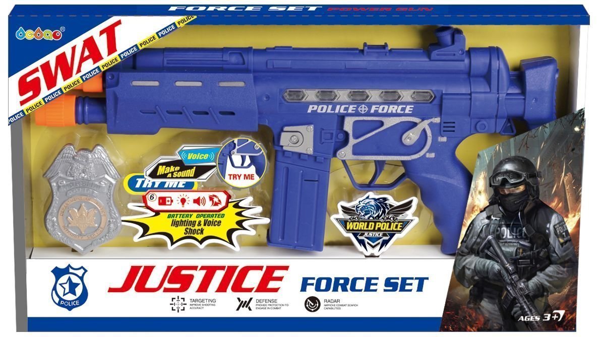 Φωτογραφία προϊόντος: Blue Toys Όπλο Justice Force σετ Swat Όπλο Πολυβόλο με Φως, Δόνηση και Σήμα (MKM828013)