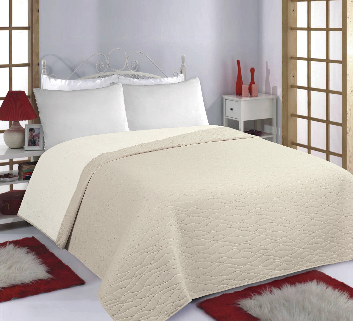 Φωτογραφία προϊόντος: SilkFashion ΚΟΥΒΕΡΛΙ σετ (220cm x 240cm) WAVES beige/ivory