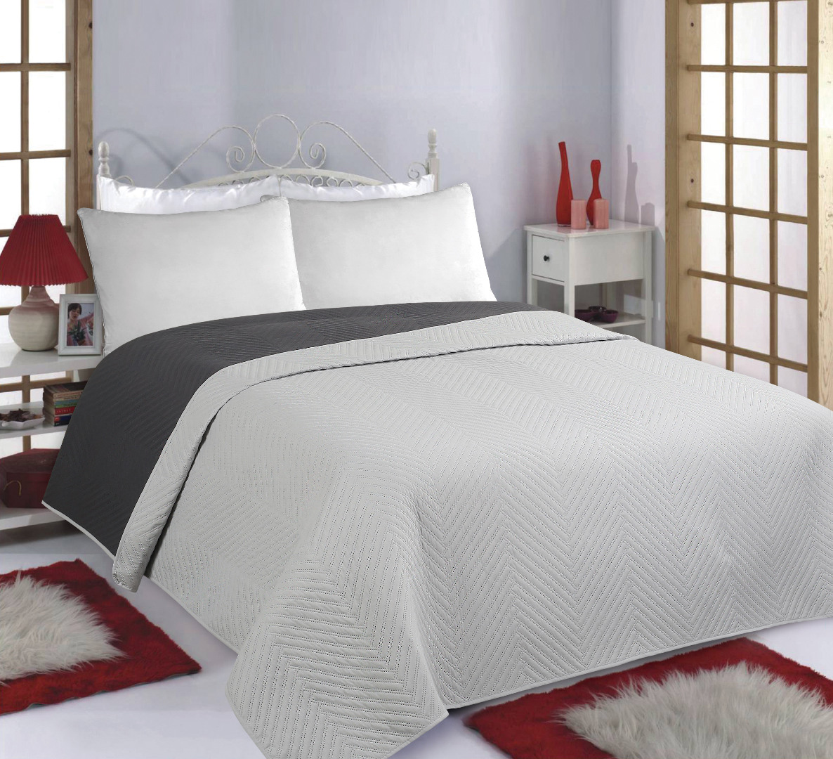 Φωτογραφία προϊόντος: SilkFashion ΚΟΥΒΕΡΛΙ σετ (240cm x 260cm) BONES grey/anthracite
