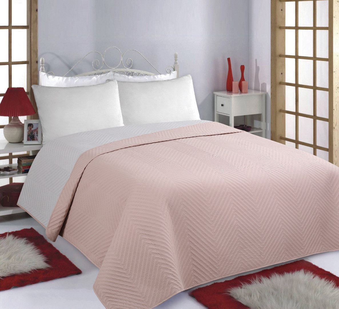 Φωτογραφία προϊόντος: SilkFashion ΚΟΥΒΕΡΛΙ σετ (220cm x 240cm) BONES pink/grey