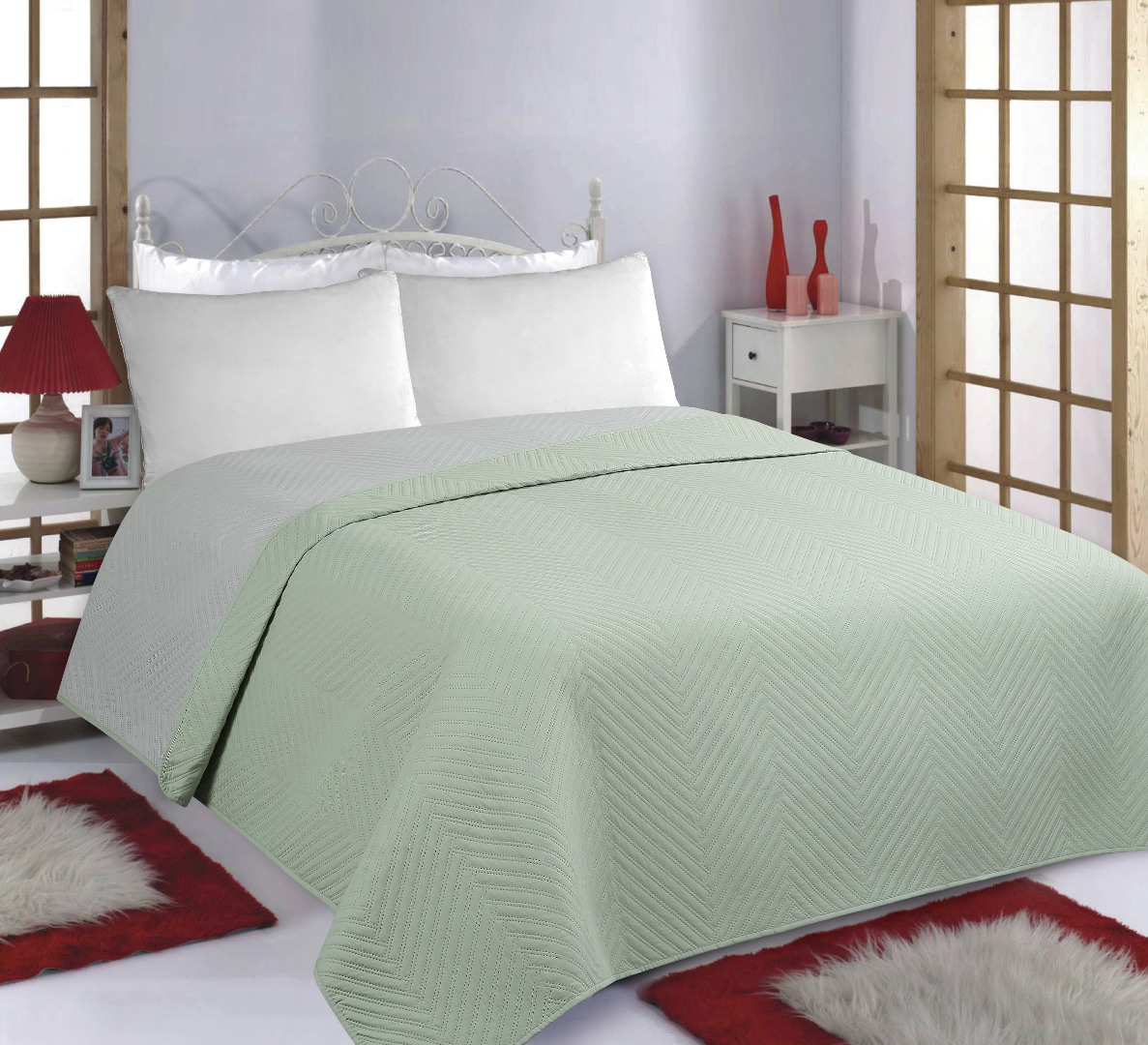 Φωτογραφία προϊόντος: SilkFashion ΚΟΥΒΕΡΛΙ σετ (220cm x 240cm) BONES mint/grey