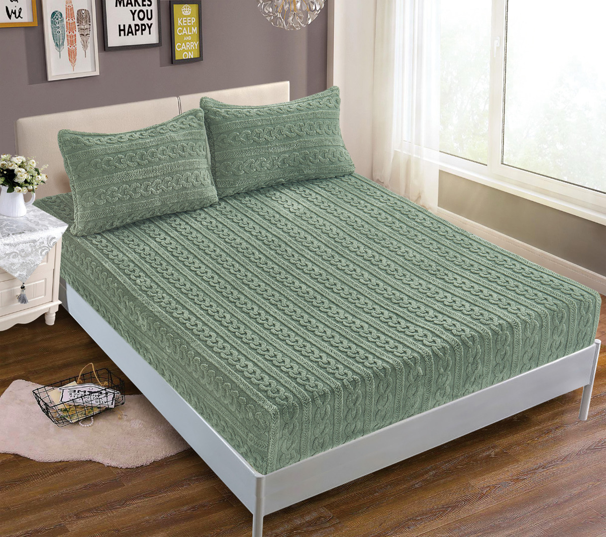 Φωτογραφία προϊόντος: SilkFashion Σεντόνι fleece braid (160cm x 200cm ) πράσινο