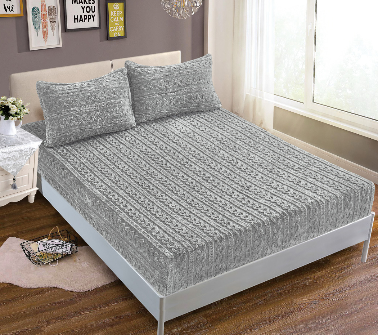 Φωτογραφία προϊόντος: SilkFashion Σεντόνι fleece braid (160cm x 200cm ) γκρί