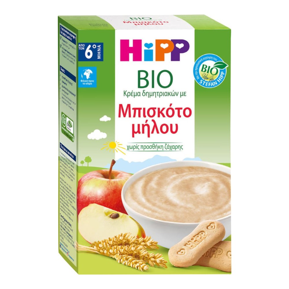 Φωτογραφία προϊόντος: Hipp Bio Κρέμα Δημητριακών με Μπισκότο Μήλου από τον 6ο μήνα 250g